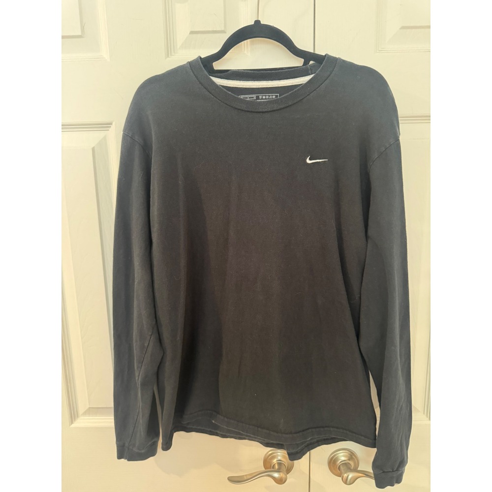 Nike Mens Long Sleeve T-Shirt Black Embroidered Swoosh Logo Size M Cotton